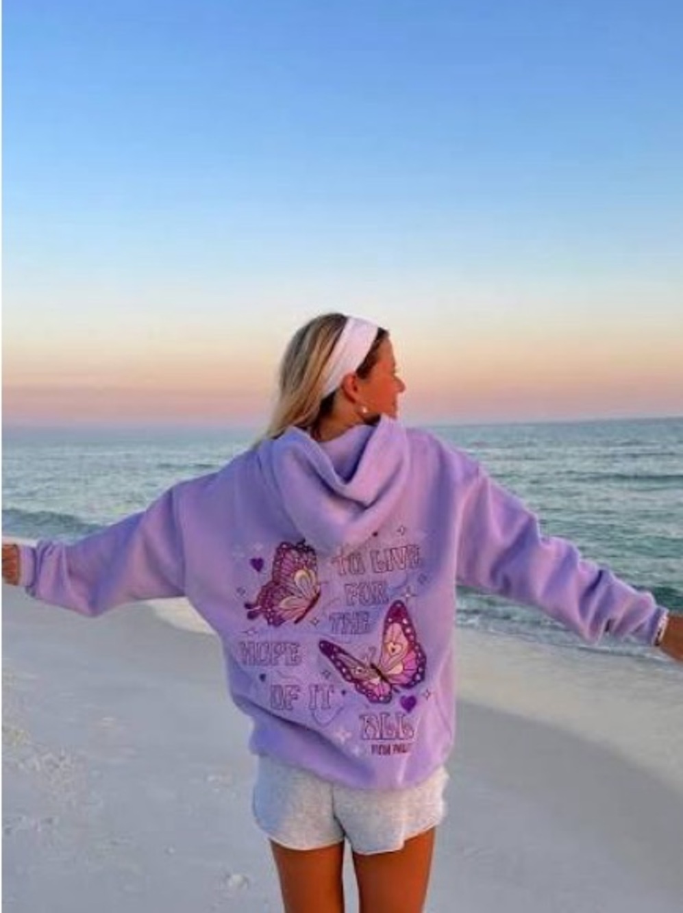 Pink Palm Puff Viral Butterfly Graphic Hoodie Sweatshirt - XS